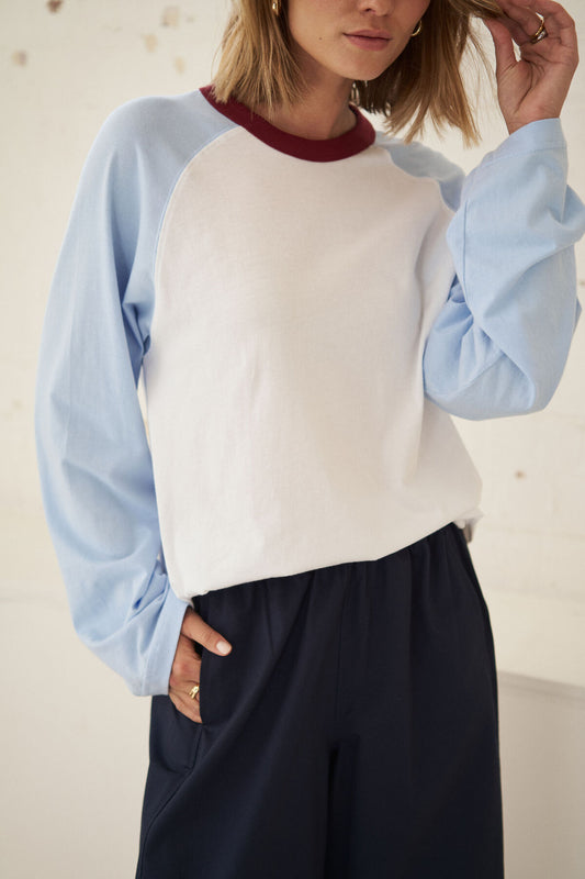 Ceres Hadley Long Sleeve Tee - white/china blue