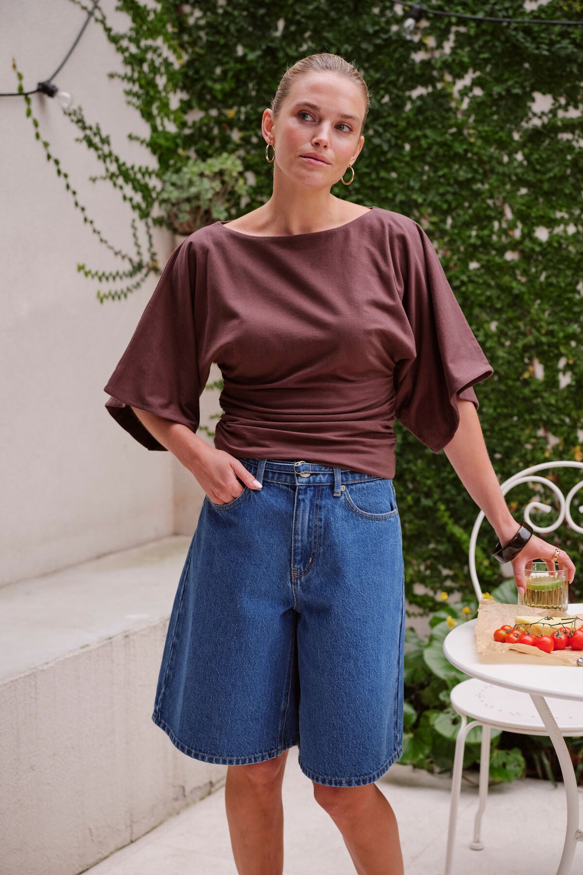 Ceres Olive Belted Denim Short - fresh indigo