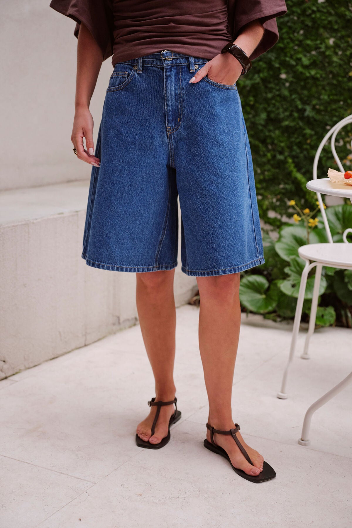 Ceres Olive Belted Denim Short - fresh indigo
