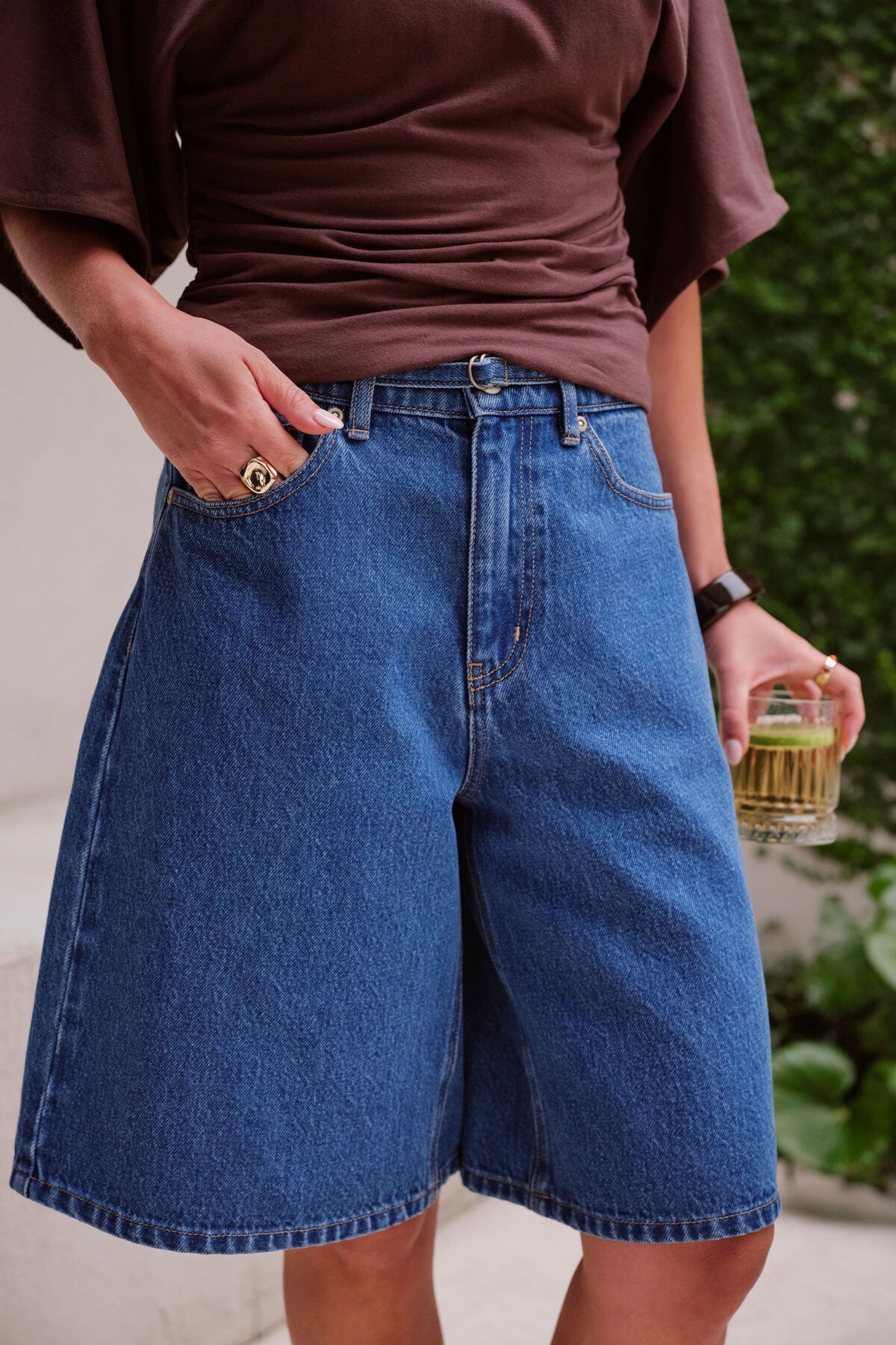 Ceres Olive Belted Denim Short - fresh indigo