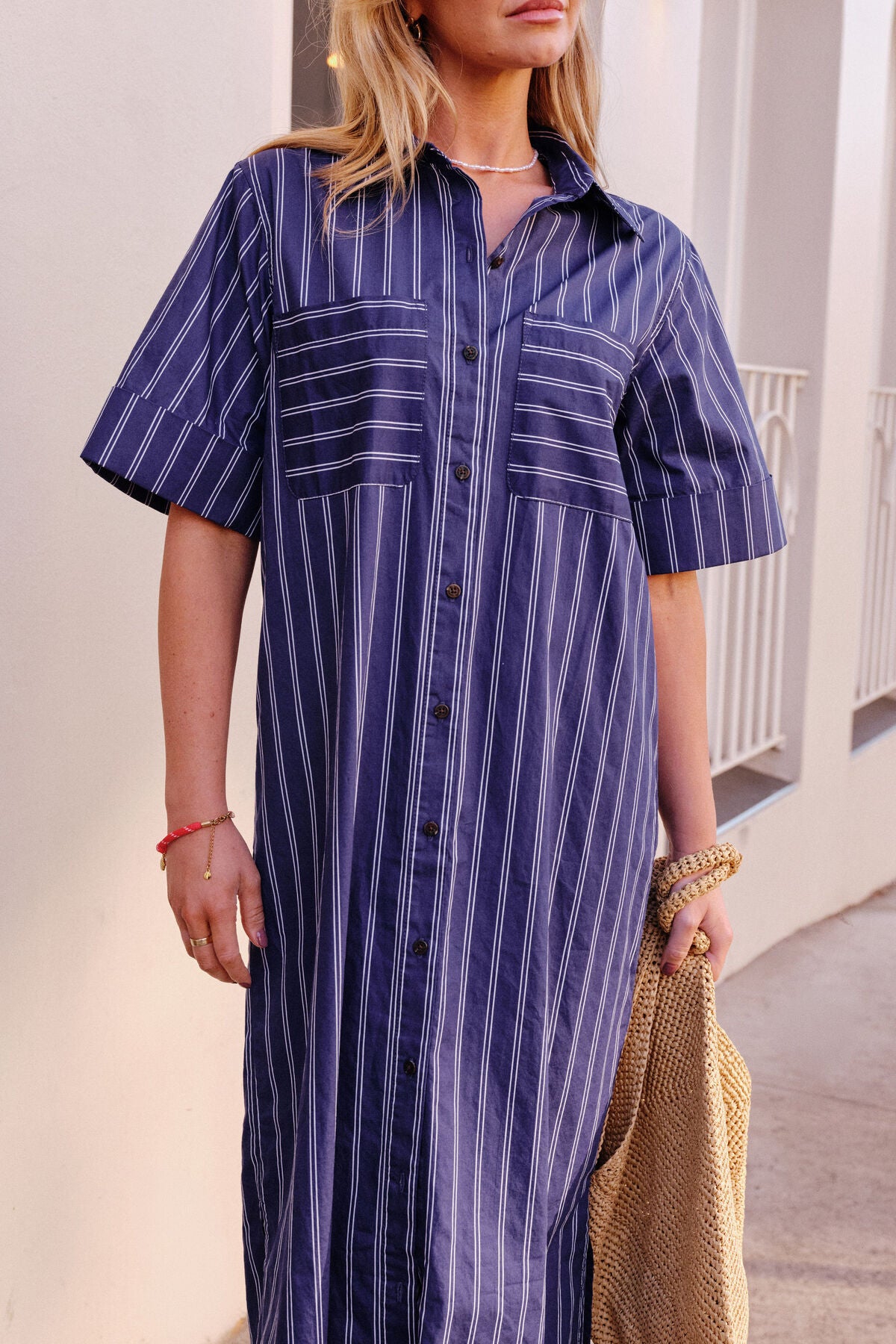 Ceres Samara Midi Shirt Dress - prussian blue stripe