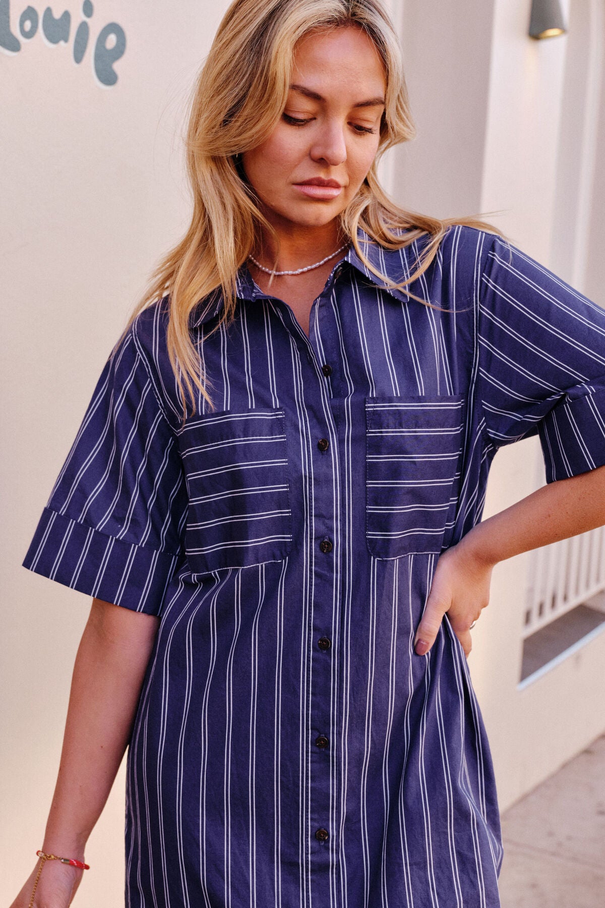 Ceres Samara Midi Shirt Dress - prussian blue stripe