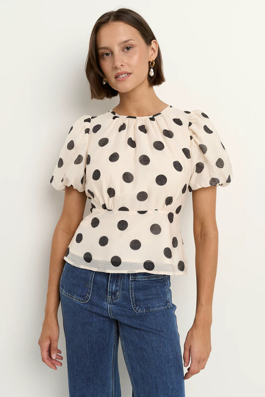 Stories Be Told - Finali Cream/Black Polka Dot Puff S/S Top