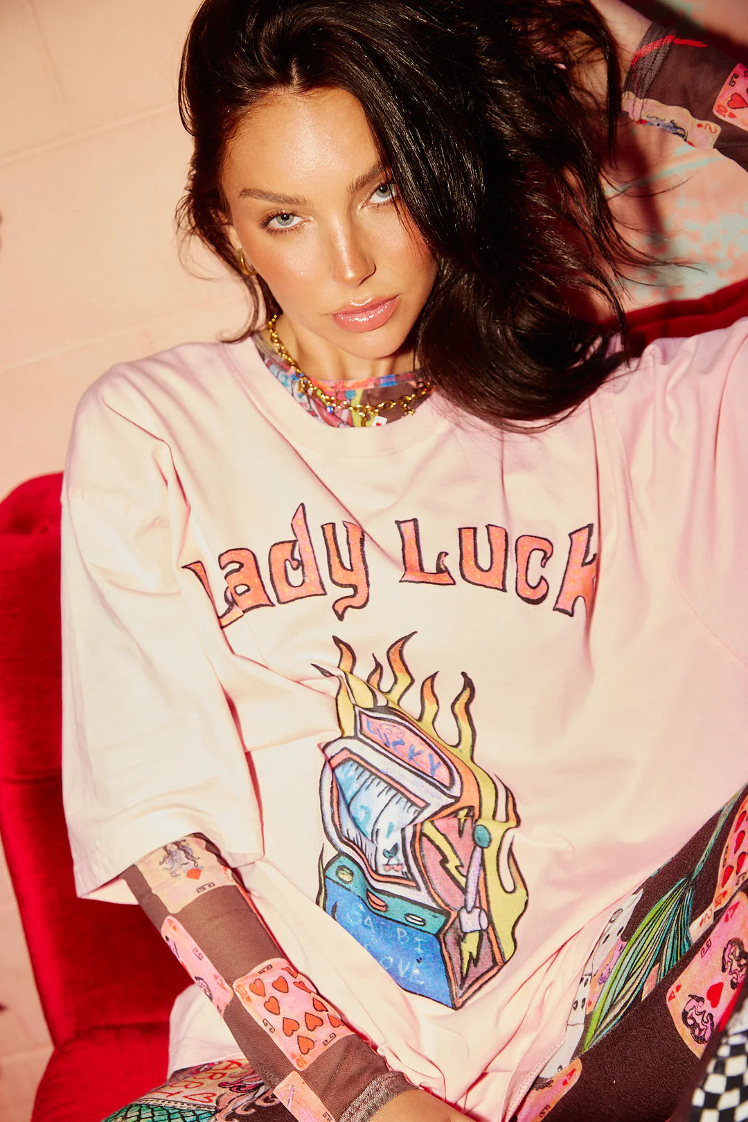 Sabbi the Store - The Very Oversized Lady Luck Tee - Pink