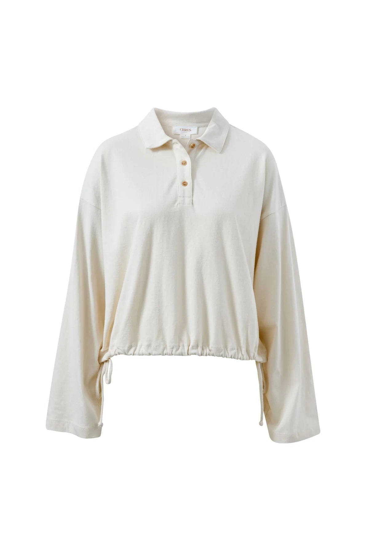 Ceres Elle Collared Tie Top - buff