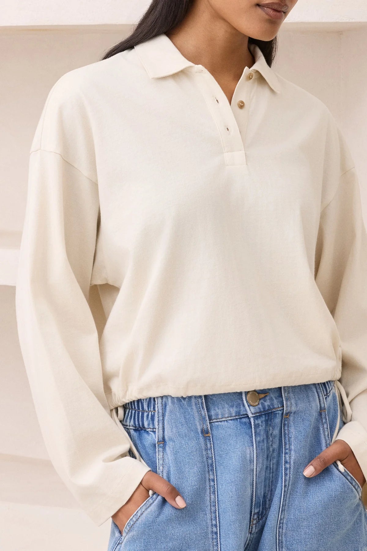 Ceres Elle Collared Tie Top - buff