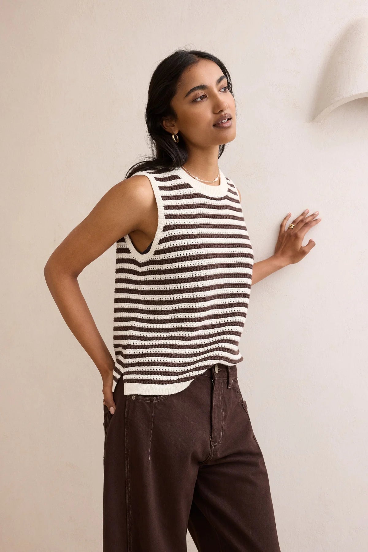 Ceres Maddy Mesh Knit Tank - brunette stripe