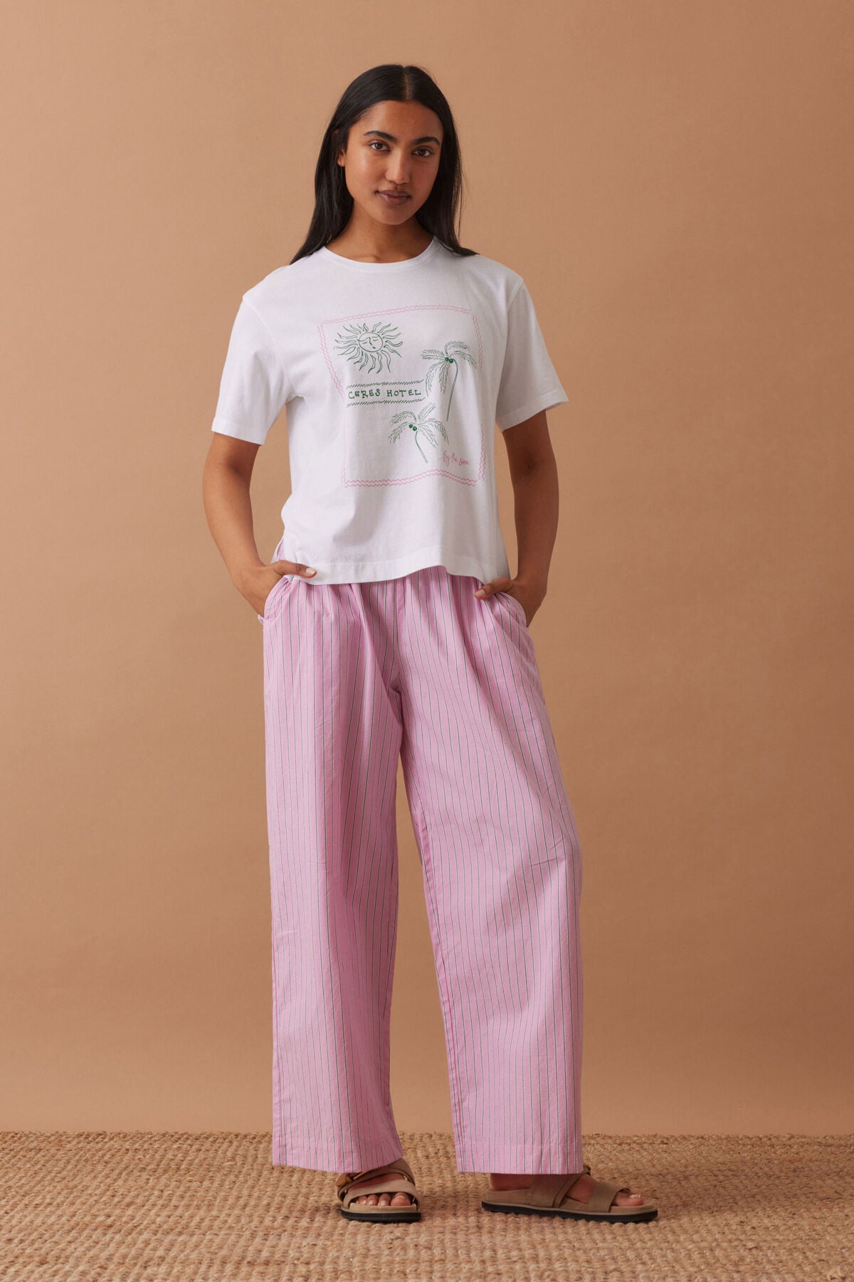 Ceres Lounge Pant - hibiscus pink triple stripe