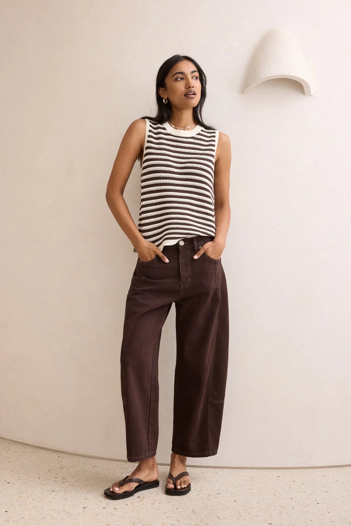 Ceres Maddy Mesh Knit Tank - brunette stripe