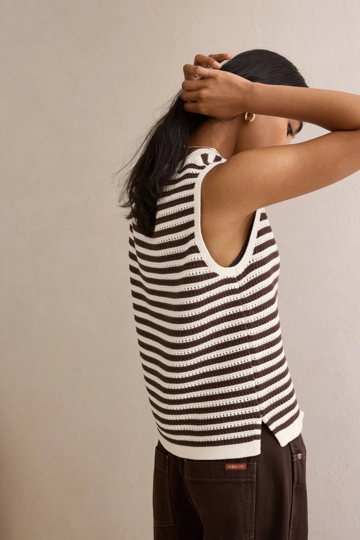 Ceres Maddy Mesh Knit Tank - brunette stripe