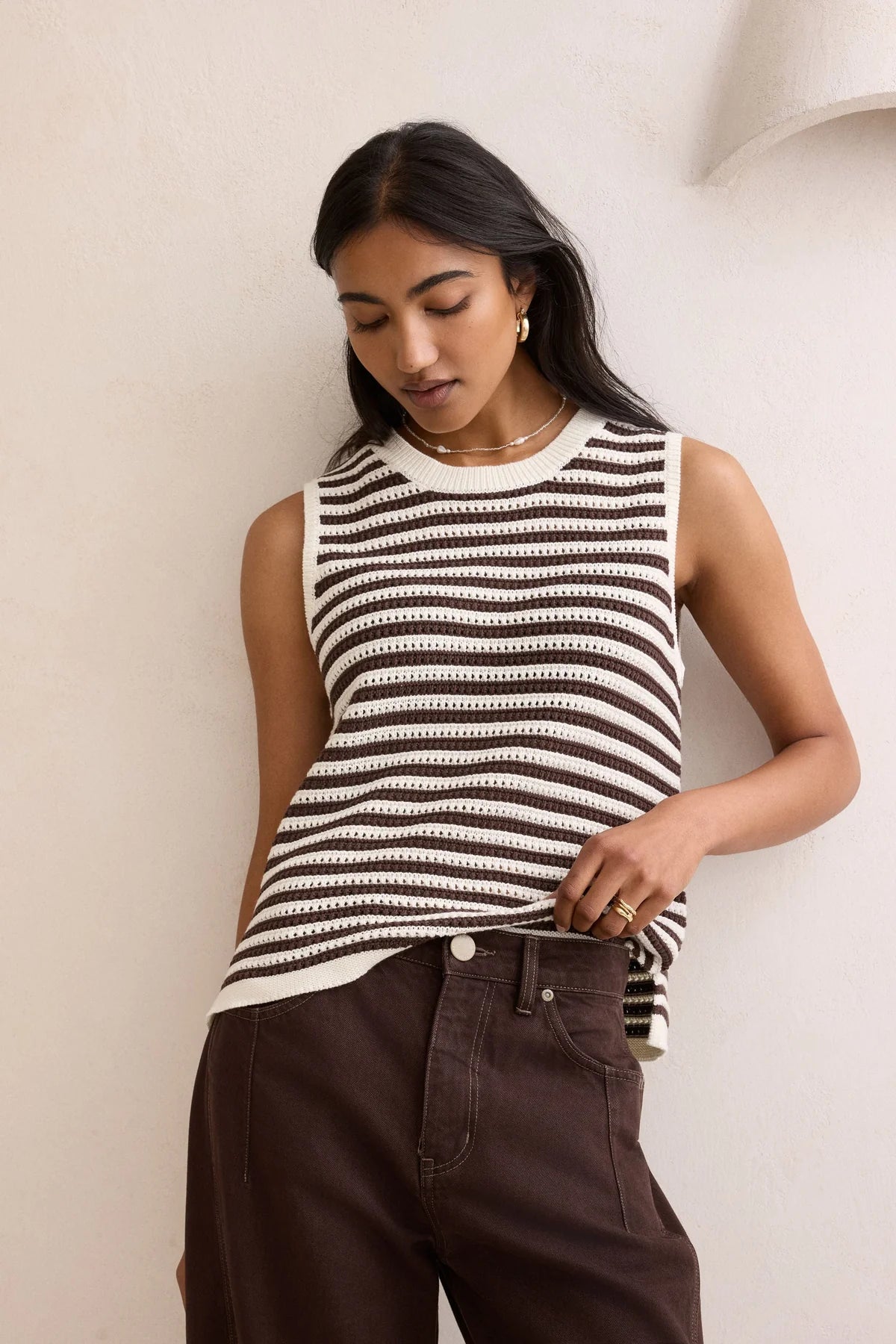 Ceres Maddy Mesh Knit Tank - brunette stripe