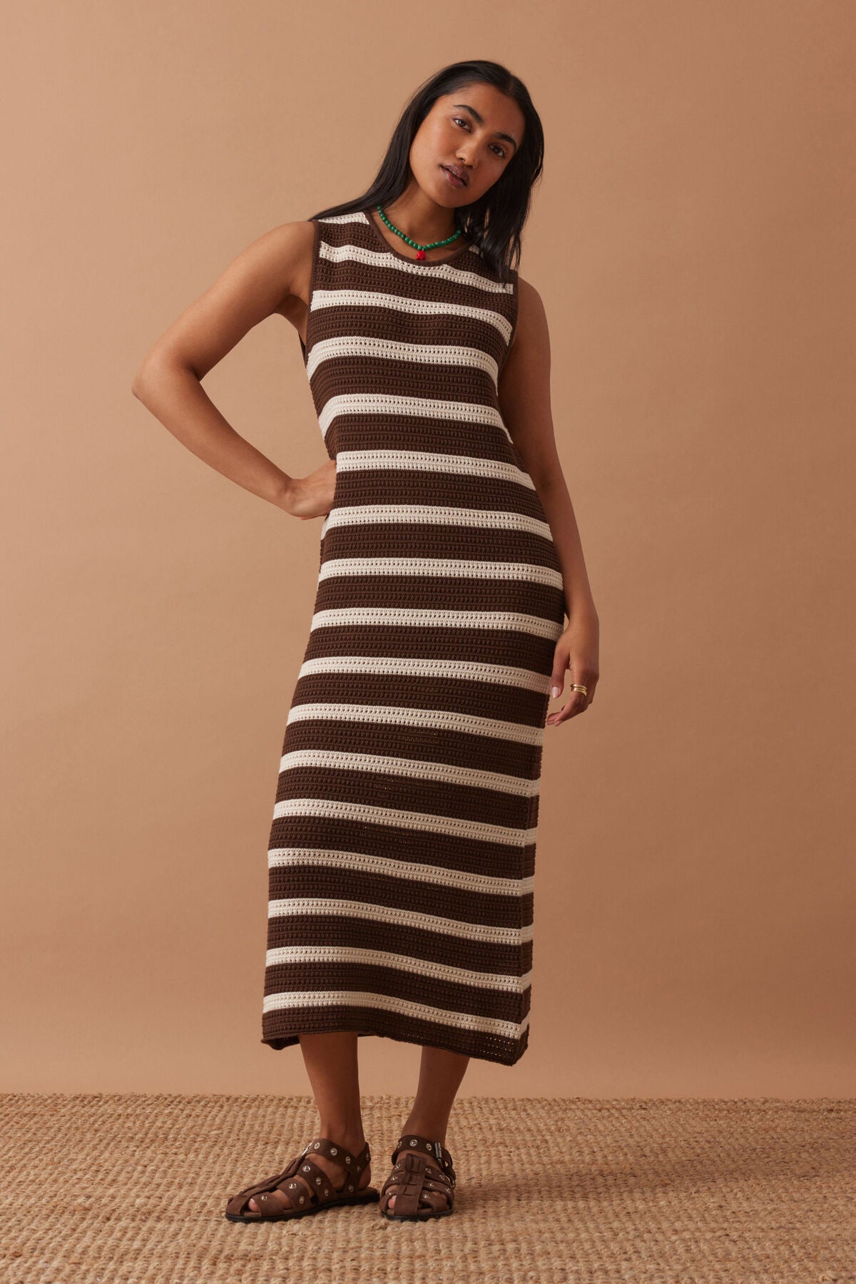 Ceres Margo Mesh Knit Tank Midi - choc stripe