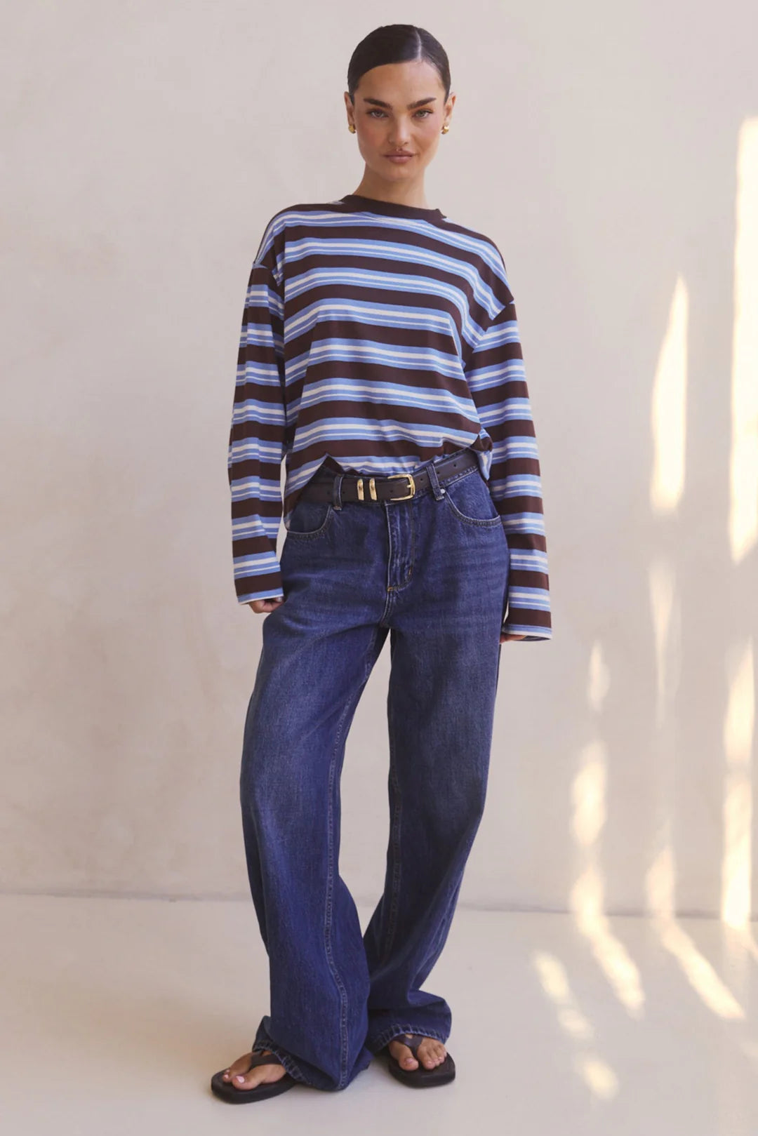 Kyra Longsleeve Stripe Tee - blue/white/chocolate