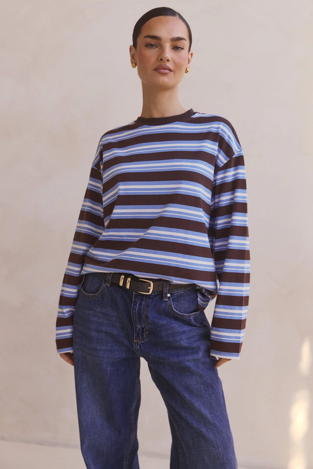 Kyra Longsleeve Stripe Tee - blue/white/chocolate