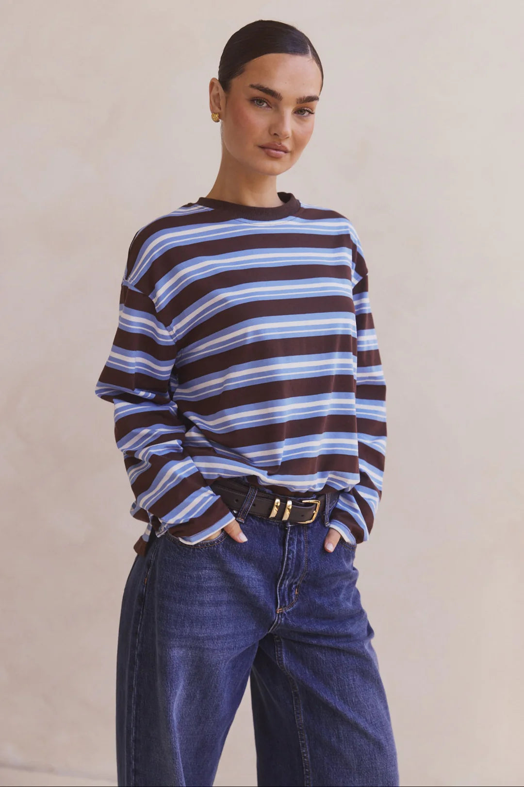 Kyra Longsleeve Stripe Tee - blue/white/chocolate