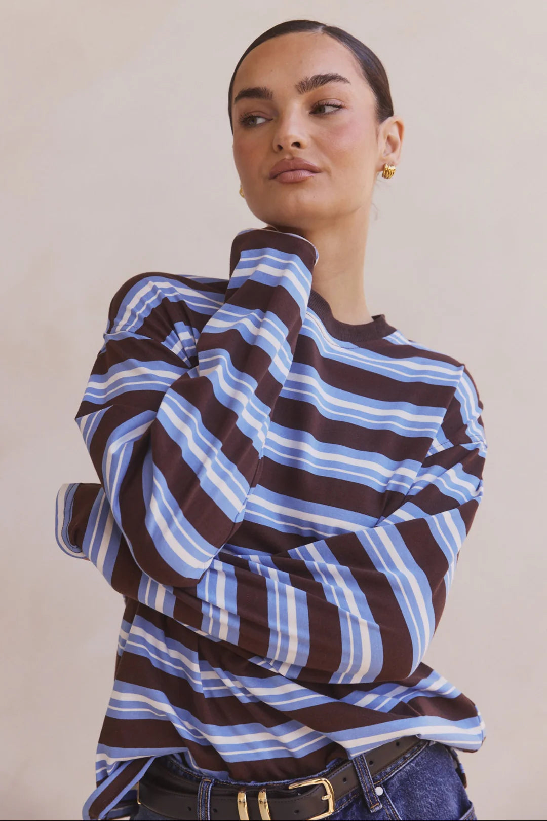 Kyra Longsleeve Stripe Tee - blue/white/chocolate
