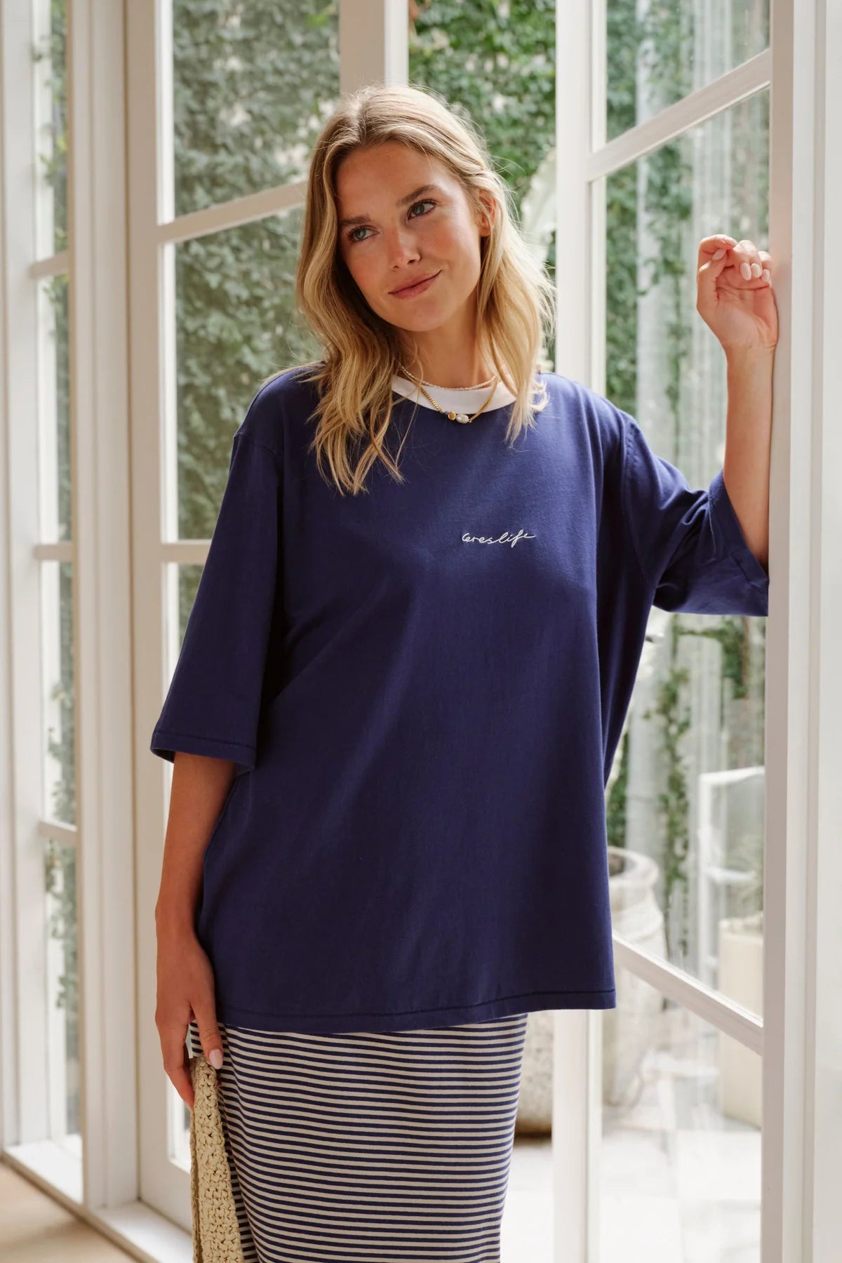 Ceres Luna Oversized Tee - prussian blue/ceres script embroidery