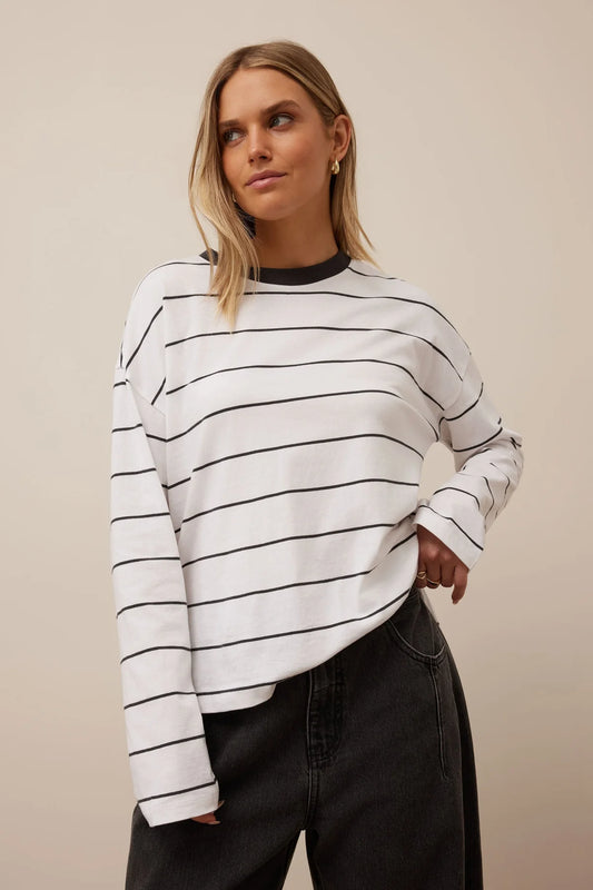 Ceres Scout Slouchy Longsleeve Tee - white/phantom fine stripe