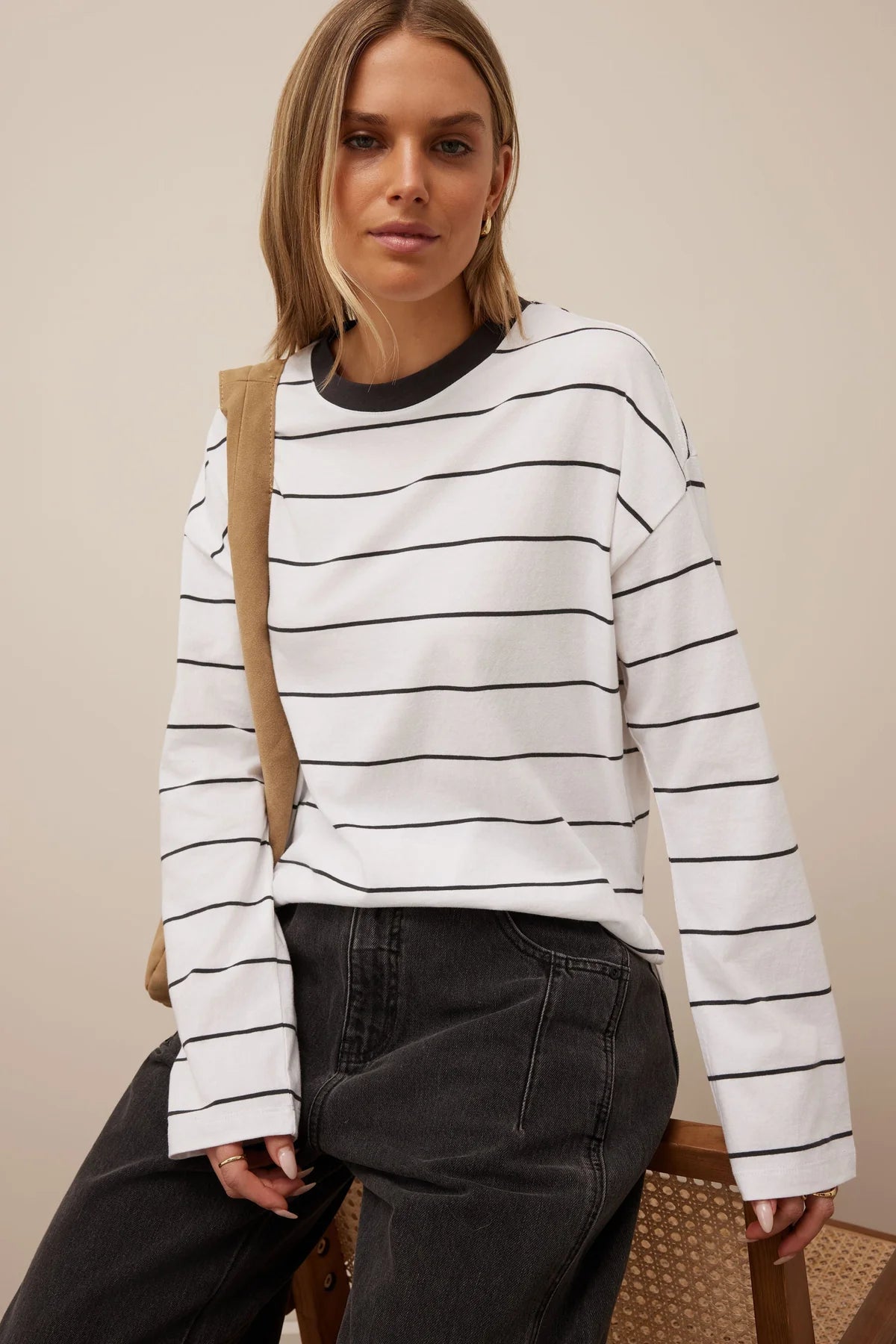 Ceres Scout Slouchy Longsleeve Tee - white/phantom fine stripe
