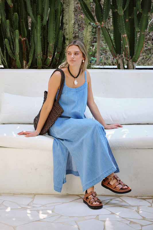 Ceres Remi Strappy Midi Dress - vintage blue