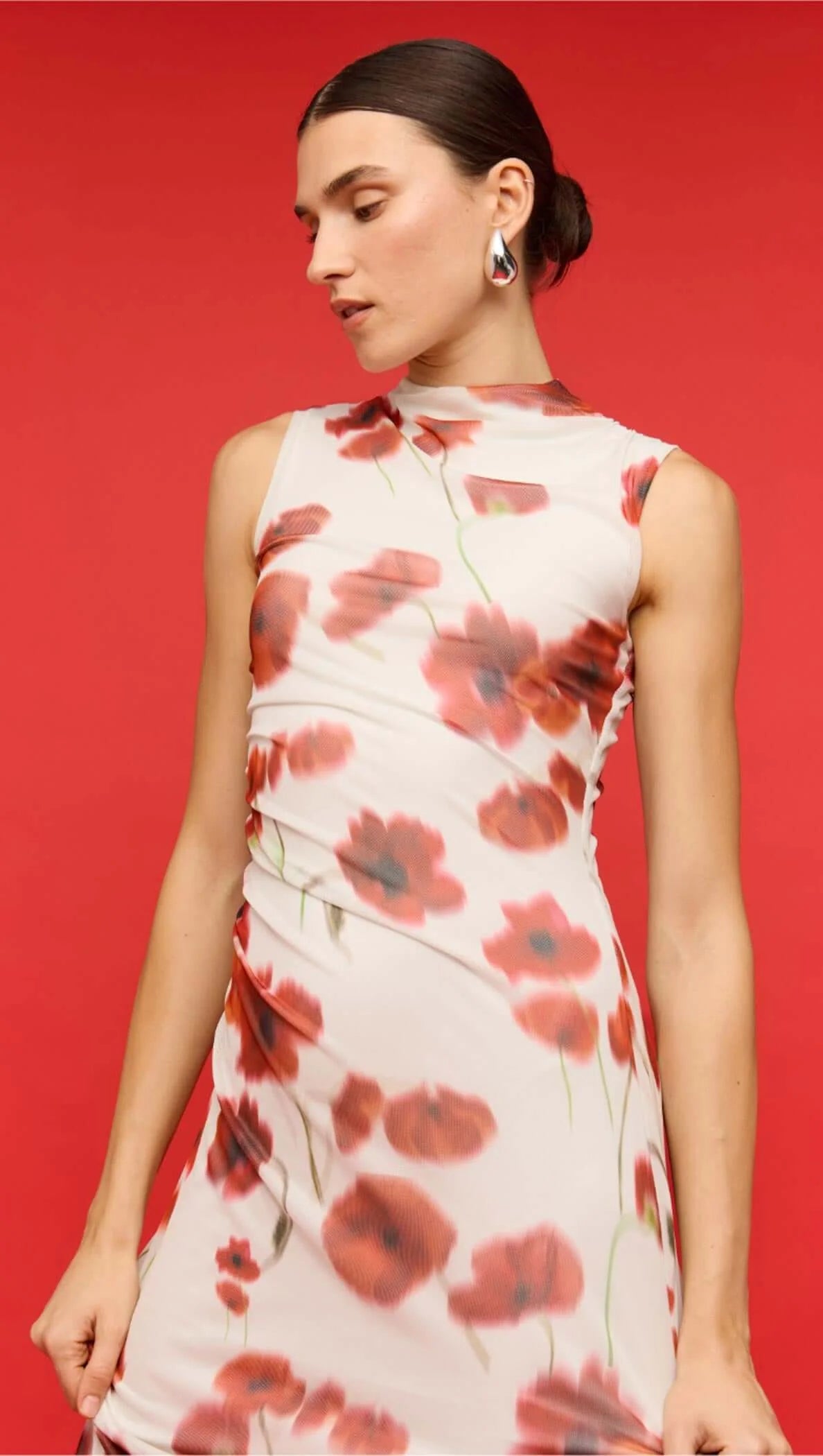Staple the Label Lumi Mesh Midi Dress - red & white poppy print