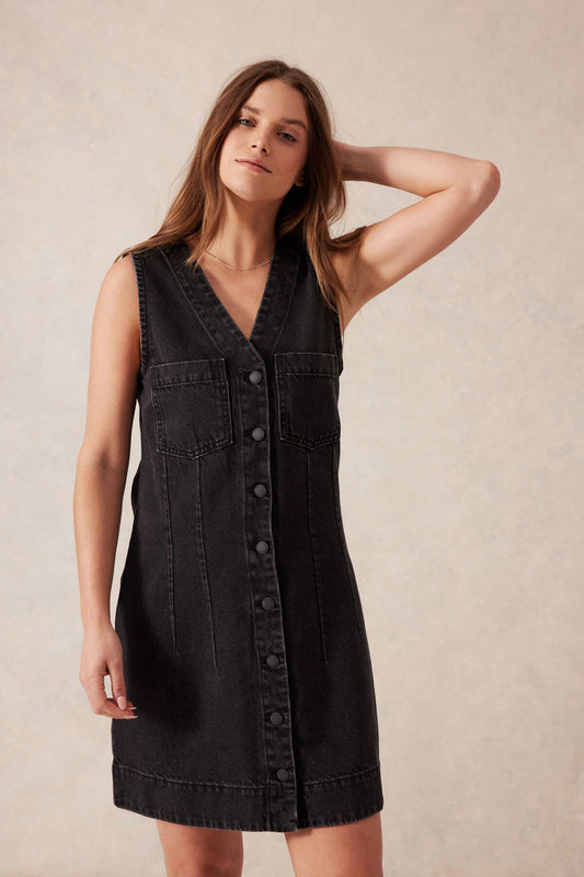 Ceres Life Seamed Mini Shift Dress - washed black