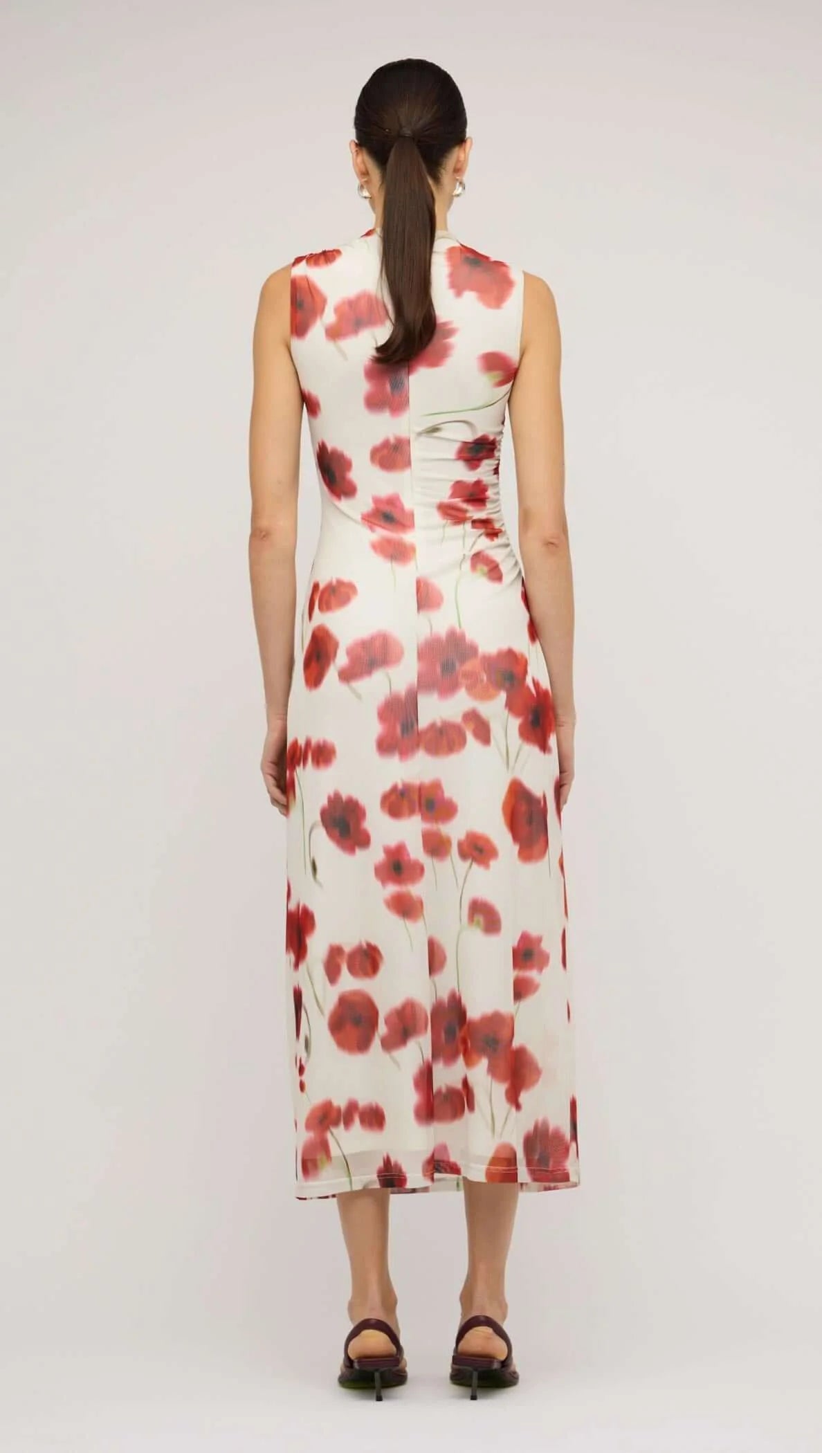 Staple the Label Lumi Mesh Midi Dress - red & white poppy print