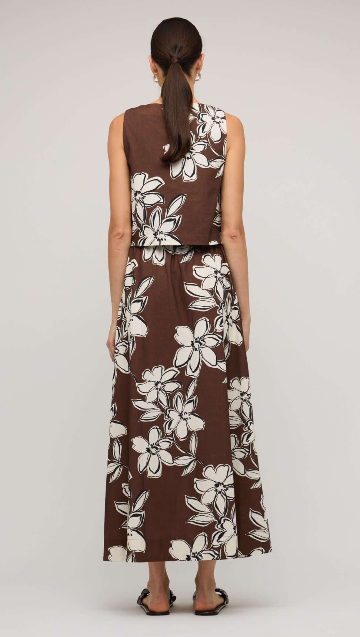 Staple the Label Elara Maxi Skirt - brown & white cotton floral