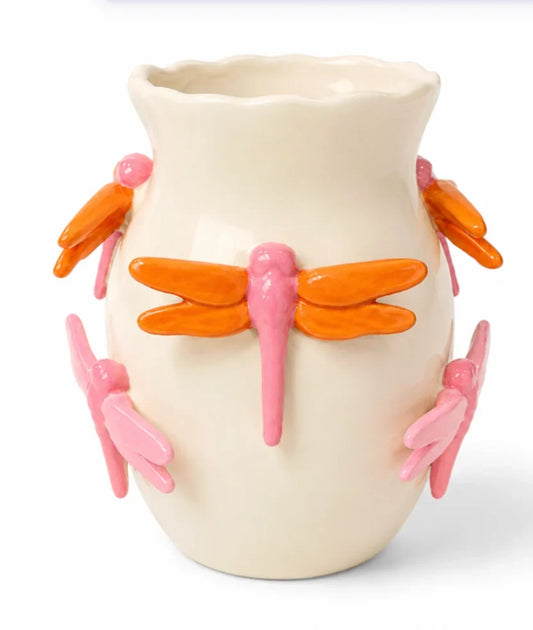 Noss and Co Dragon Fly Vase - pink and orange