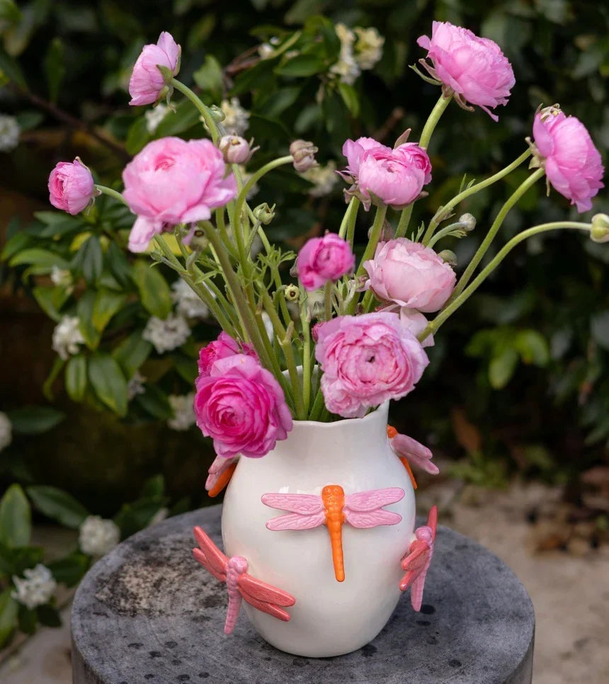 Noss and Co Dragon Fly Vase - pink and orange