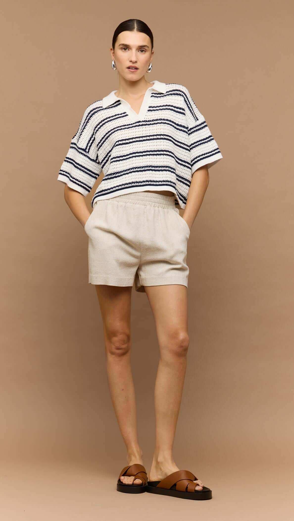 Staple the Label Solstice Knit Polo Top - navy & white