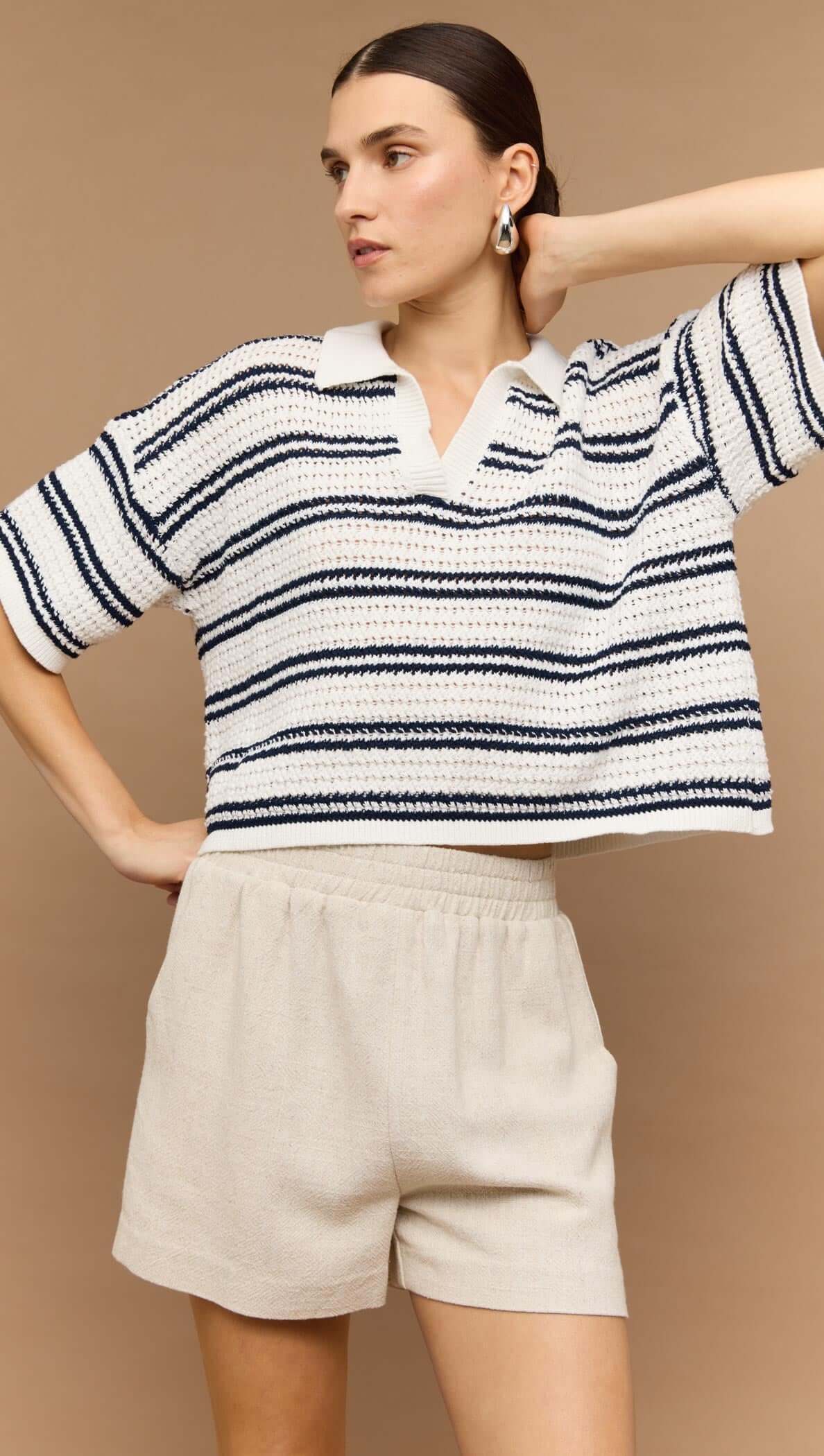 Staple the Label Solstice Knit Polo Top - navy & white