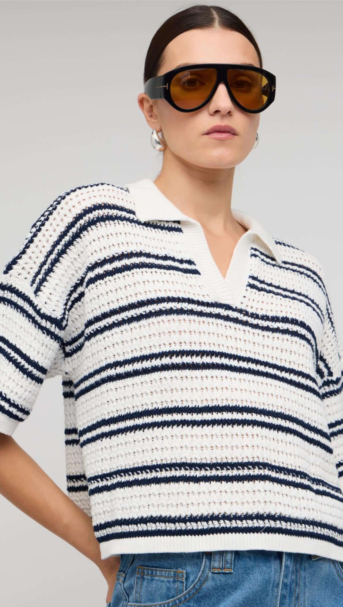 Staple the Label Solstice Knit Polo Top - navy & white
