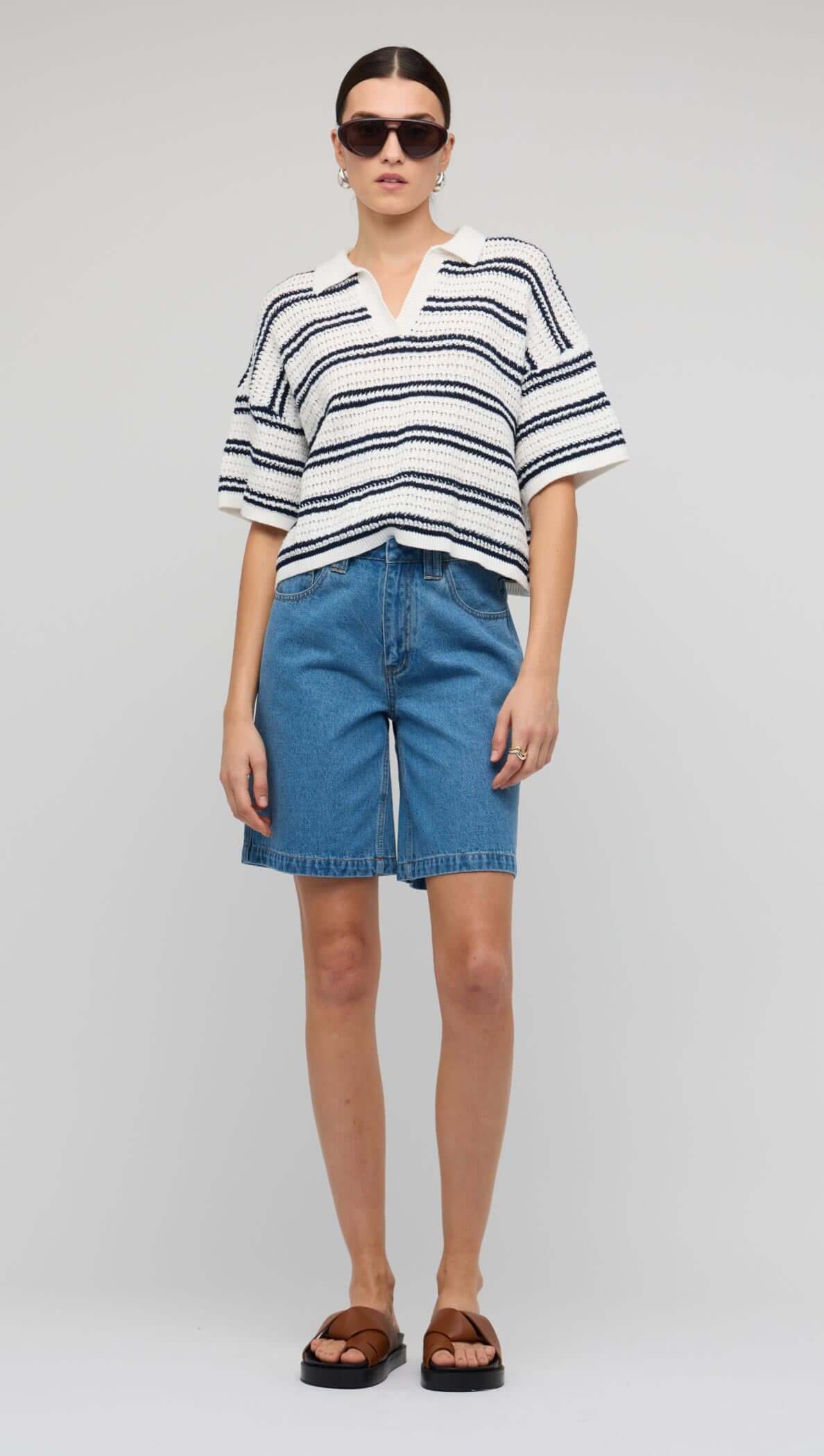 Staple the Label Solstice Knit Polo Top - navy & white