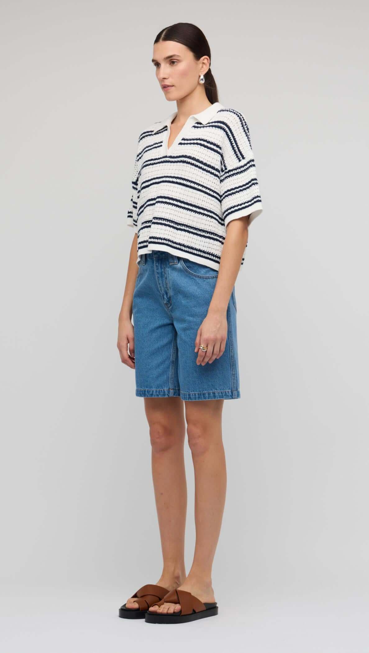 Staple the Label Solstice Knit Polo Top - navy & white