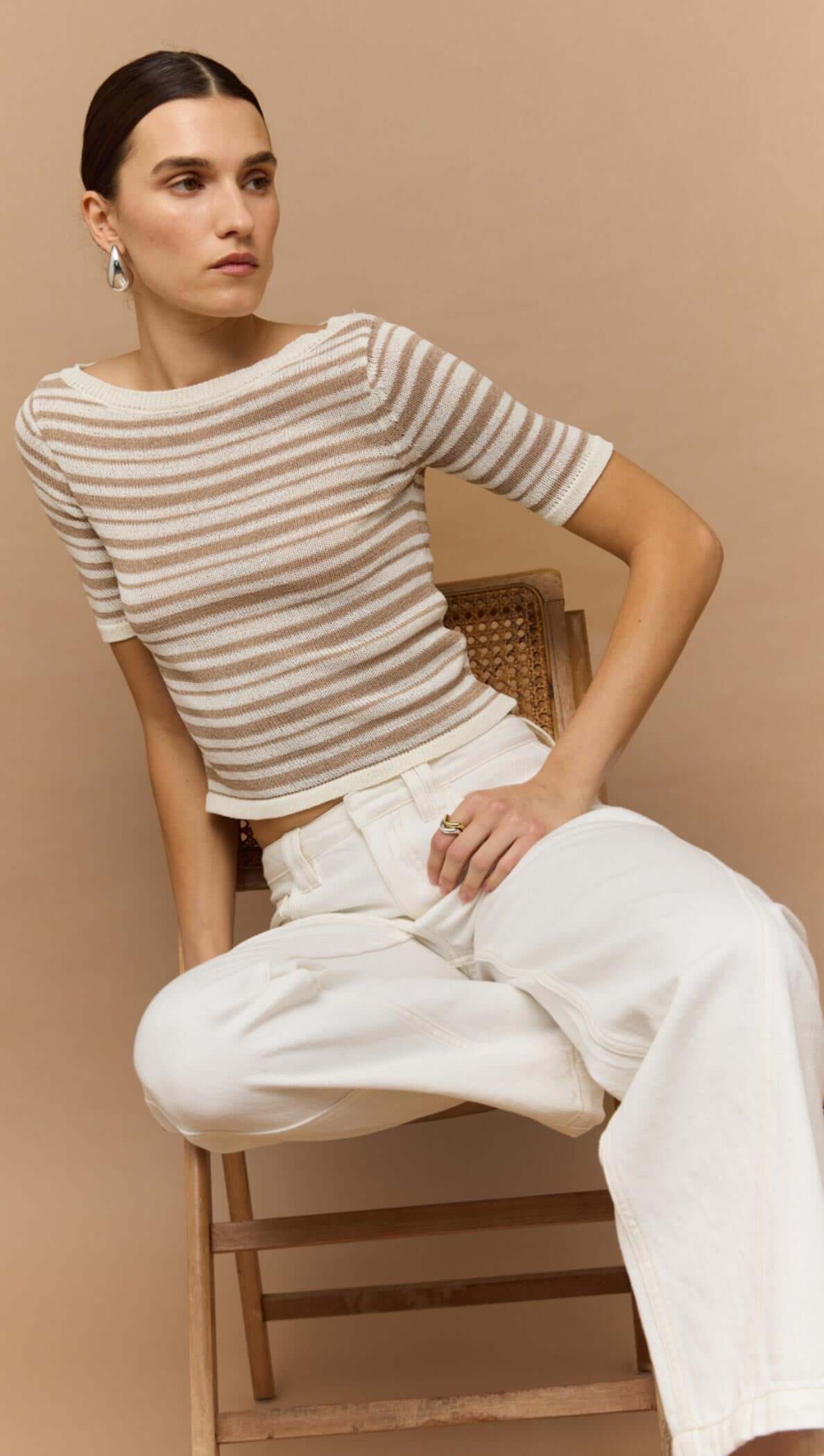 Staple the Label Echo Tee - beige & white stripe
