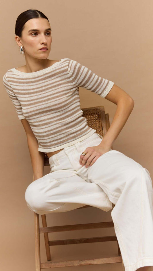 Staple the Label Echo Tee - beige & white stripe