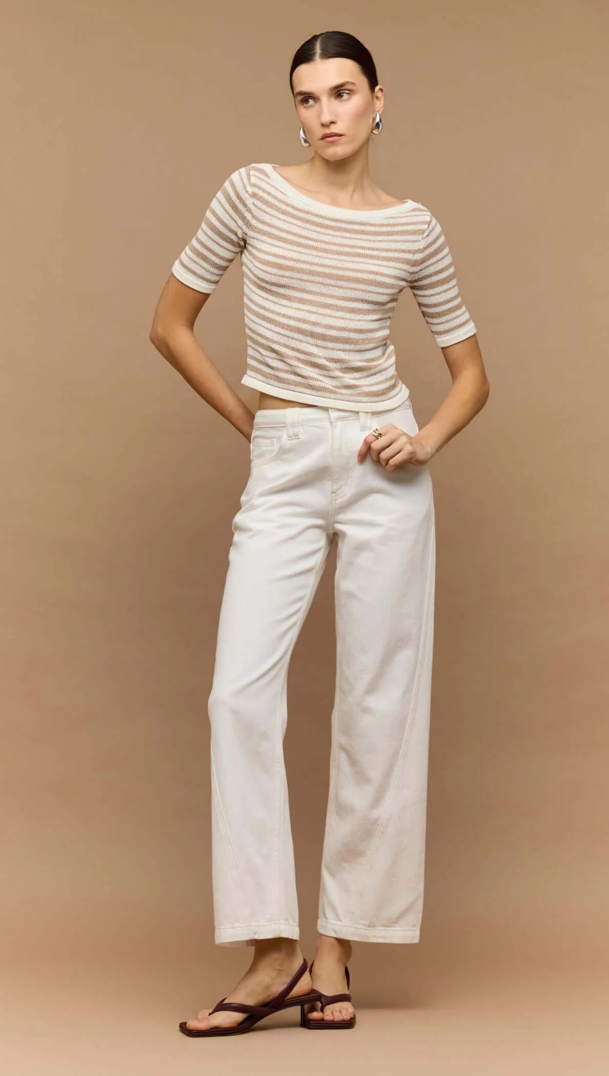 Staple the Label Echo Tee - beige & white stripe