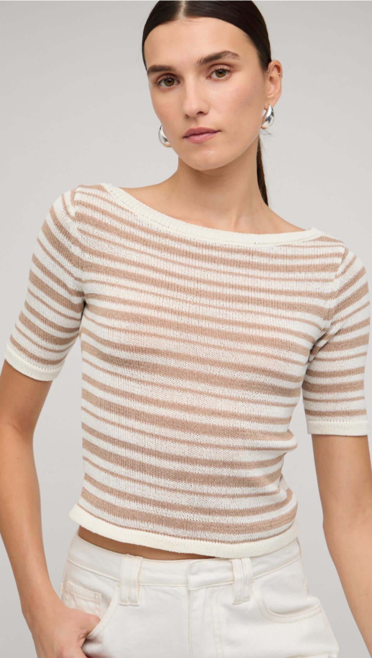 Staple the Label Echo Tee - beige & white stripe