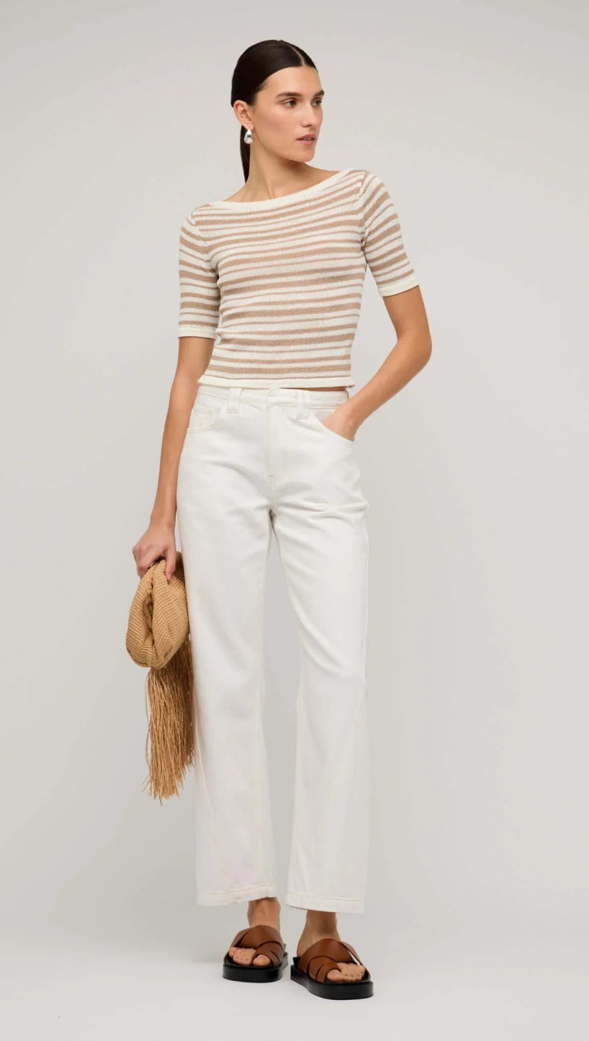 Staple the Label Echo Tee - beige & white stripe