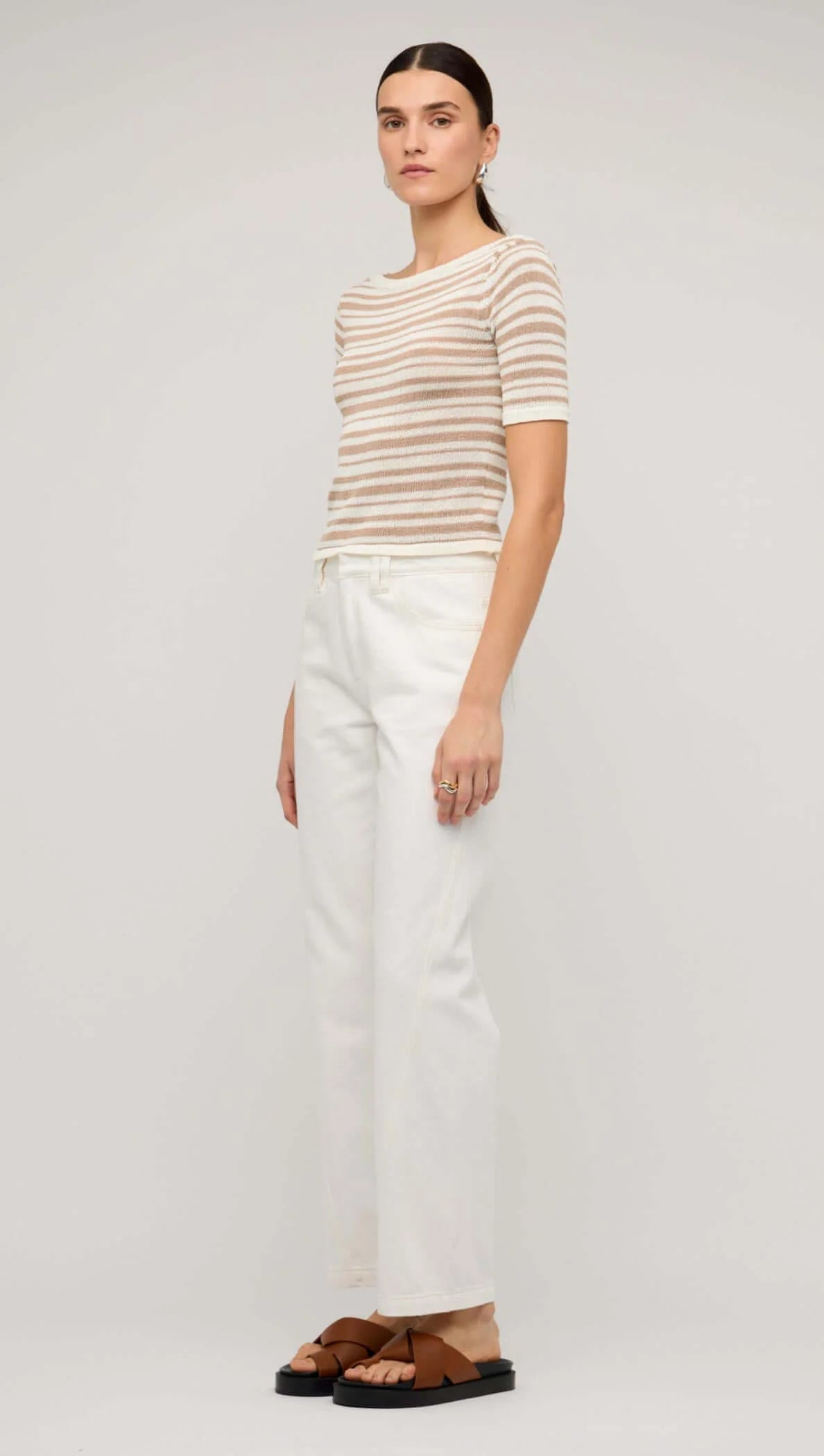Staple the Label Echo Tee - beige & white stripe
