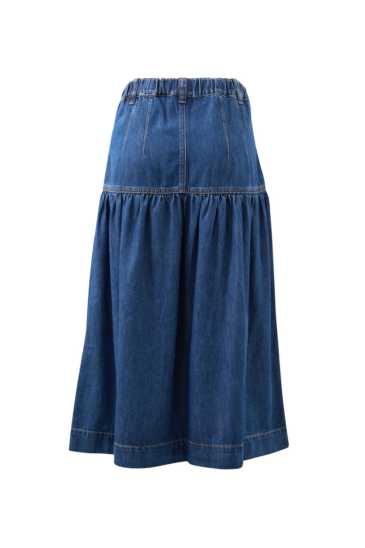 Ceres Drop Waist Denim Midi Skirt - caspian blue