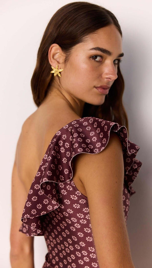 MINKPINK Sierra Ruffle One Piece - burgundy floral