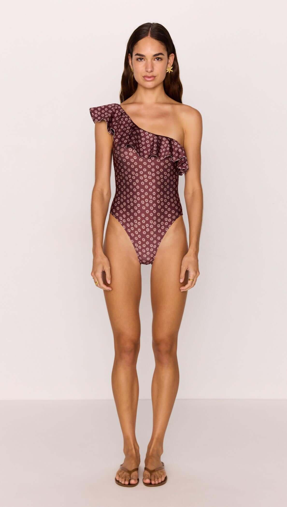 MINKPINK Sierra Ruffle One Piece - burgundy floral