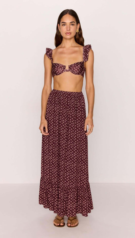 MiNKPINK Sierra Ruffle Hem Maxi Skirt - burgundy floral