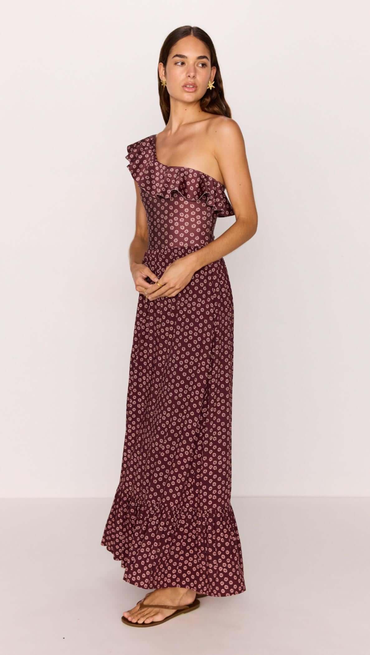 MiNKPINK Sierra Ruffle Hem Maxi Skirt - burgundy floral