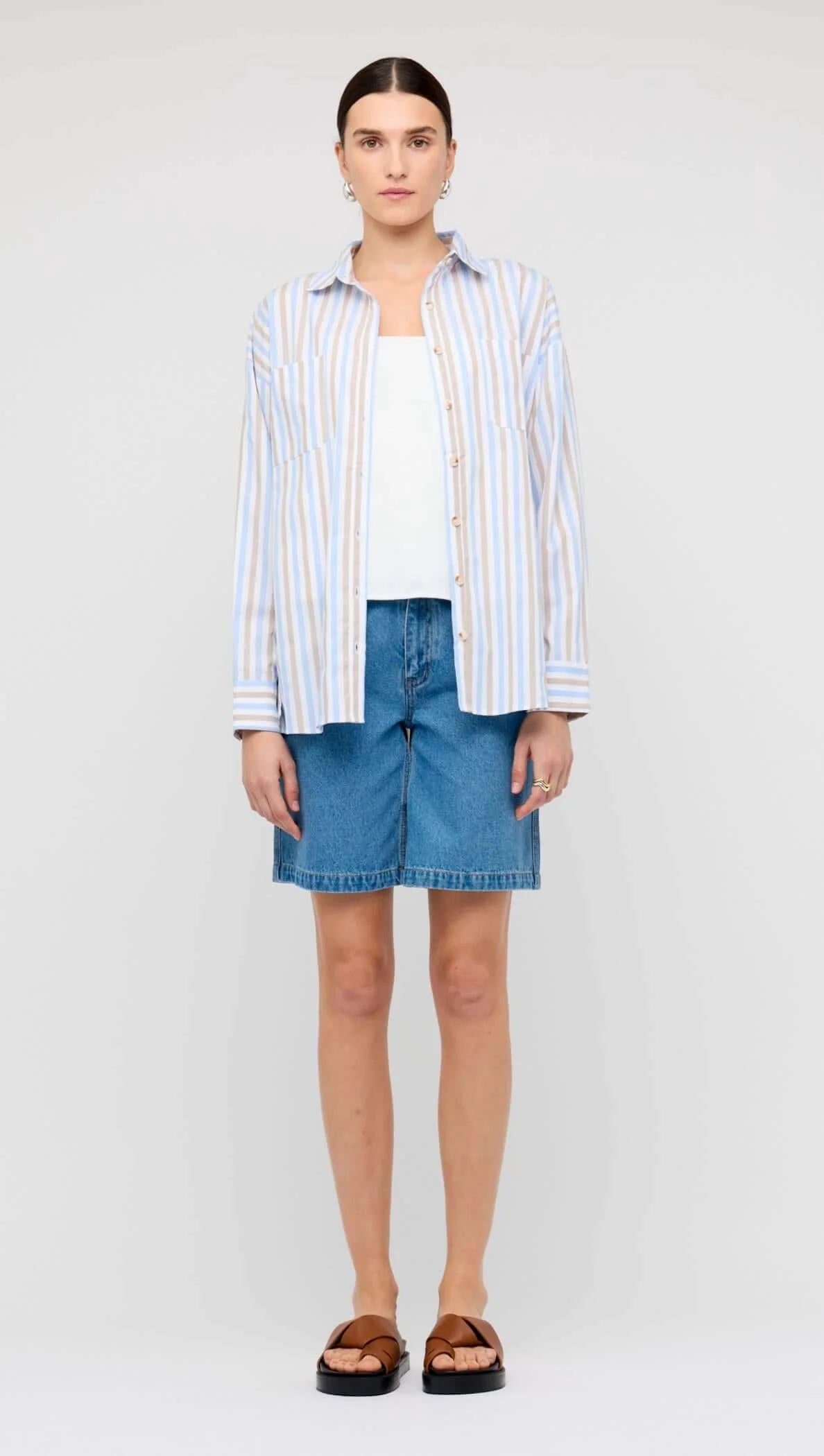 Staple the Label Marcella Oversized Shirt - blue/brown stripe