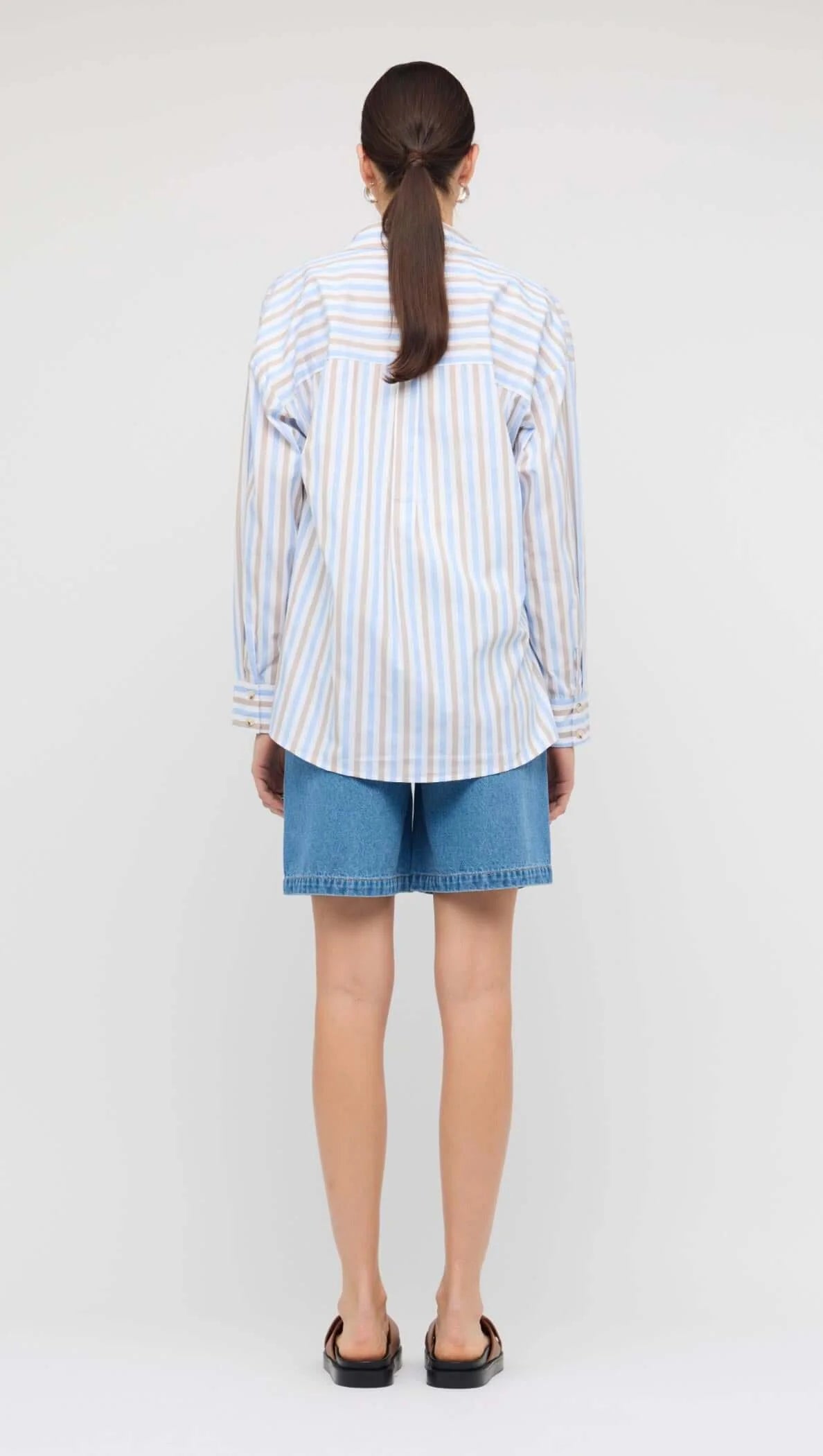 Staple the Label Marcella Oversized Shirt - blue/brown stripe