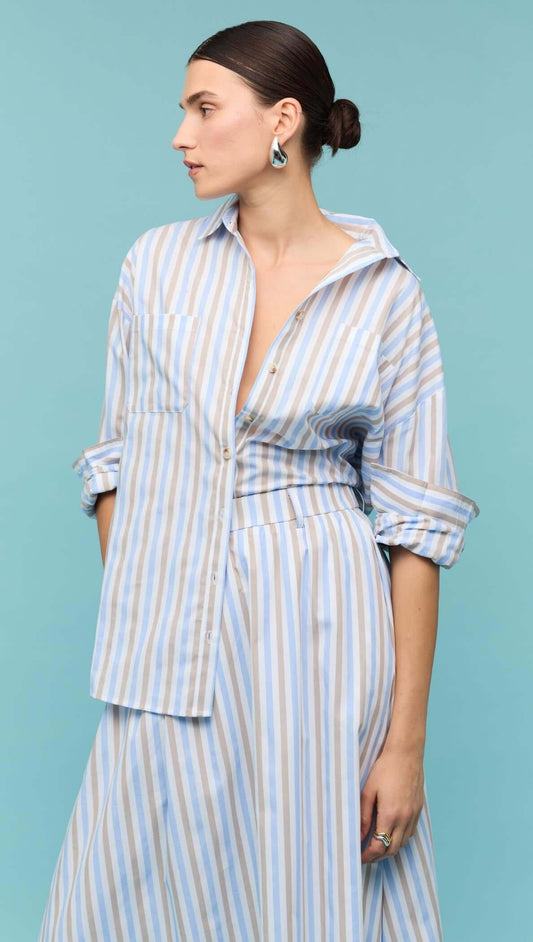 Staple the Label Marcella Oversized Shirt - blue/brown stripe