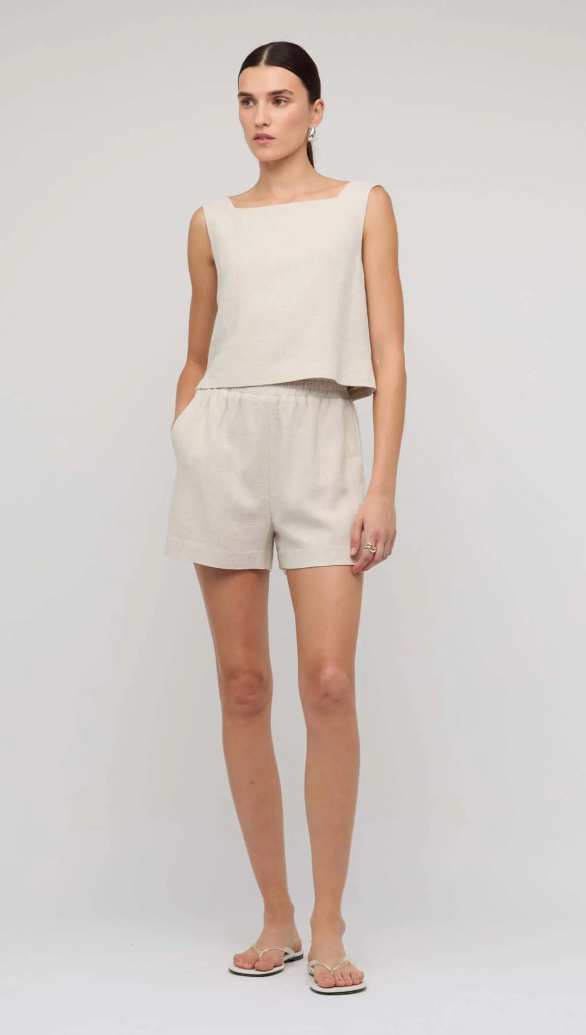 Staple the Label Senna V Back Top - natural marle